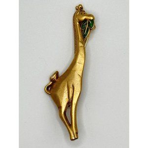 Vintage‎ Danecraft Gold Tone Giraffe With Green Enamel Leaves Pin Brooch
